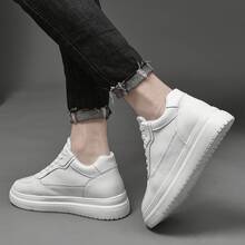 New Style Height Increasing Men's Shoes 6-8cm Men's Height Increasing Shoes 10cm Genuine Leather White Shoes Versatile Sneakers Men - 黑色 - 查看 4