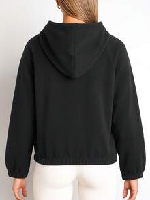 Women's Oversized Hooded Fleece Sweatshirt, Fashionable Pullover Sweater For Autumn & Winter - Black - View 4