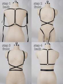 Fashion Black Faux Leather Harness Waist Body Belt Punk Chest Belt With Chains Outfit Accessoreis - Black - View 6