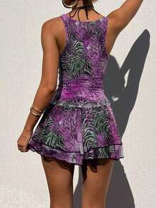 Onicee 女士夏季两件套，时尚性感深V露背吊带背心和迷你裙，适合情人节、约会、聚会、派对、旅行、度假、海滩等场合。 - 紫色 - 查看 5