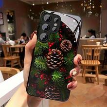 Funda de Teléfono de Vidrio Navideña para iPhone 17air/16E/15/14/13/12/11 Plus, Pro, Promax, X/XS/XR/XSMAX, para Samsung Galaxy A03/A03S/A05S/A06/A07/A11/A12/A13/A14/A15/A16/A17/A22/A22/A23/A26/A31/A32/A34/A35/A36/A52/A53/A73, S21/S22/S23/S24/S25 Plus, Ultra, Funda de Vidrio Reflectante, Buena Agarre, Protección de Borde Suave, Adecuada para Hombres y Mujeres - Negro - Ver 7
