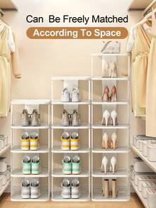 Shoe Rack For Closet, Space Saving Shoe Organizer, Sturdy Storage Shelf, Closet Organizers And Storage, Shoe Cabinet For Upright Or Upside Down, Large Space Fit All Shoe Sizes, Stackable Free Standing Shoe Rack For Entryway, Garage, Corridor, Apartment Essentials, Home Organization - White - View 4