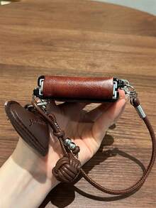 奢华棕色磁吸无线充电手机壳，配心形吊坠和皮绳，兼容三星 Galaxy ZFlip7、ZFlip6、ZFlip 5，防震后盖 - 棕 - 查看 11