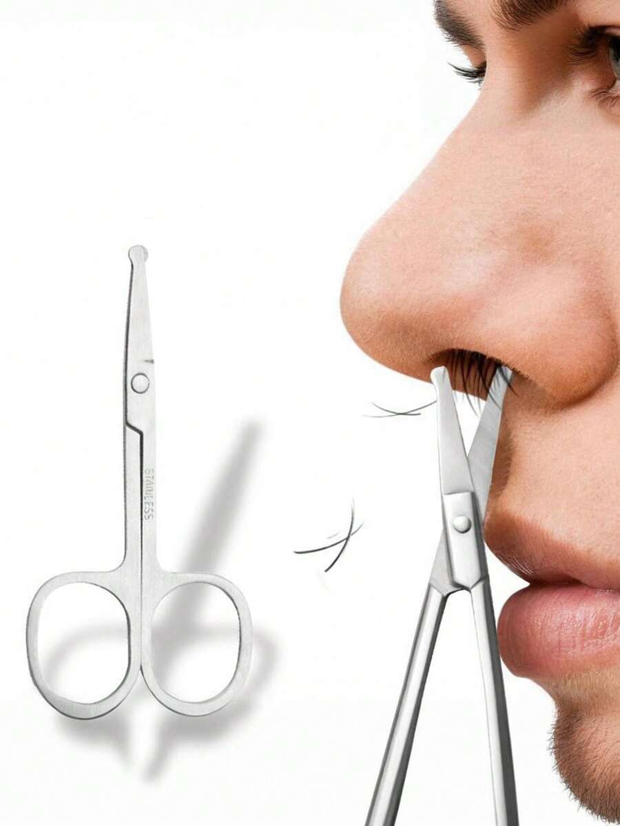 1pc Stainless Steel Round Head Nose Hair Trimmer, Eyelash Makeup Small Scissors, Beauty Grooming Tool