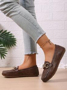 2025春季新款女士时尚金链优雅套脚乐福鞋，轻便舒适，百搭橡胶平底鞋 - 棕色 - 查看 5