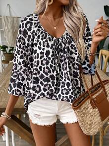 KeKe Bloomly Women's Fashion Loose Fit Leopard Print Belted Cardigan, Versatile For Commute, Date, Party, Beach, Vacation, Grey - Multicolor - View 1