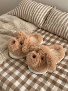 Women's Winter Indoor Slippers, Brown Cute Dog Design, Non-Slip Warm Thick Soft Sole - Brown - View 3