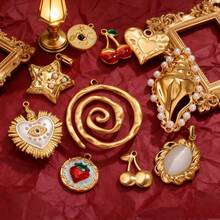 1pc Stainless Steel Fashion Charm Pendant Necklace Set With Strawberry, Spiral Coil, And Conch Shell Motifs DIY Jewelry Making Kit For Pendants, Earrings, And Necklaces Women's Stainless Steel Jewelry - 23 Pendants - View 3