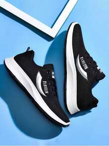 Zapatillas de tenis antideslizantes para hombre, ligeras y cómodas, diseño de choque de colores negro y rojo, estilo sencillo y a la moda, adecuadas para deportes, caminar, correr, fitness, fiesta, viaje y uso diario - Blanco y Negro - Ver 2