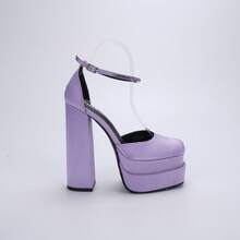Women's Jewel Ankle Strap 6 Inch Block Heel Sandals With Square Toe And Slip-Resistant Outsole - Perfect For Parties! - 淺紫 - 查看 13