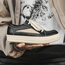 Thick-Soled Casual Sneakers Black And White Low-Top Men's Shoes Soft Snug-Fitting Durable Wrinkle-Resistant - 帆布黑色 - 查看 6