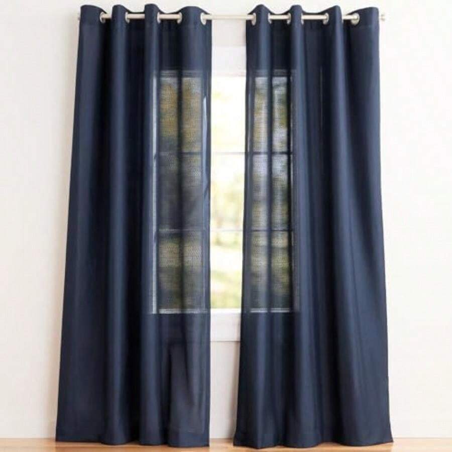 Exclusive Home Curtains - Cortinas con Ventana de Loha, Loha GT, Negro (Black Pearl), 132.1 x 213.36 cm, 1, 2(Azul Peacoat 54x96) - Multicolor - Ver 1