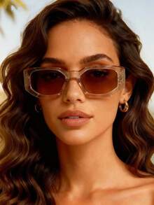 1 Pair Retro Polygonal Tinted Fashion Glasses, Fashionable For Casual Wear, Vacation, Beach, And Daily Outings - Multicolor - View 3