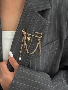 1pc Bohemian Geometric Chain Heart Pendant Faux Pearl Tassel Brooch, Elegant Fashion For Party, Casual, Wedding, Date, Women's Holiday Birthday, Versatile Jewelry Gift - Brooch - View 8