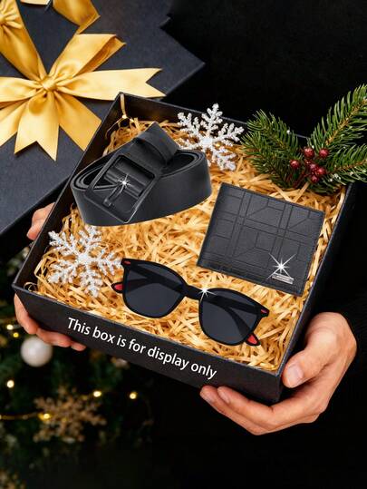 3pcs Fashion Casual Stylish Business Men's Belt Set + Glasses + Wallet, Suitable For Daily Outings, Great For Graduation, Thanksgiving, Father's Day, Birthday, Christmas Gifts