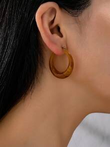1 Pair Women's Earrings, Elegant Brown C-Shaped Hoop Earrings, Atmospheric Winter Hoop Earrings, Suitable For Daily Wear - Brown - View 1