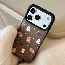 GUCADI 1pc Black & Coffee Color Puppy, Brown Puppy Design Phone Case Compatible With IPhone 15, 16, 13, 14, 11, Leather Texture, Cute, Personalized, Creative, Retro, Geometric, Cartoon, Kawaii, Niche, Ins Style - Coffee Brown - View 2