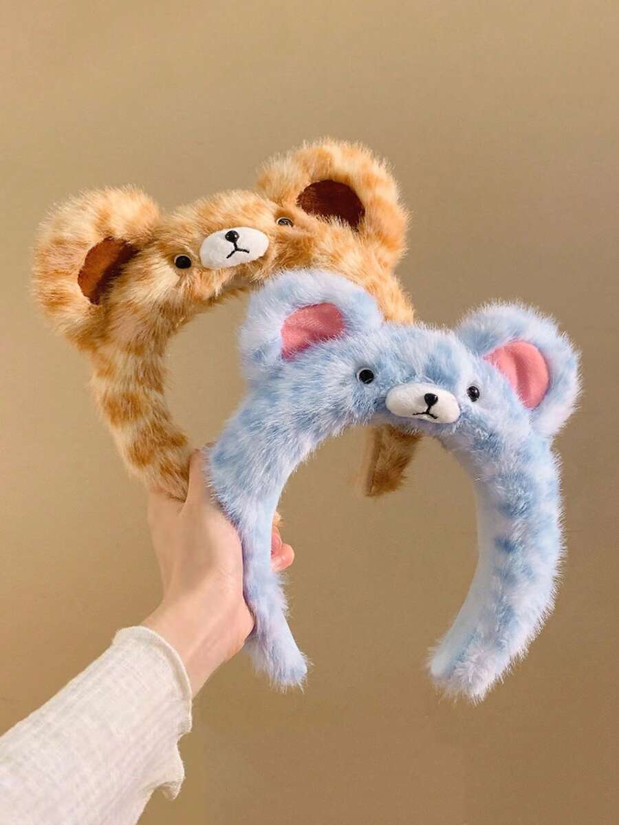 1 Stück süßer Leopard Muster Bären Ohr Plüsch Haarreif, breiter Rand Alltagstragen Haarreif, Herbst/Winter, Haarband, Haraccessoires