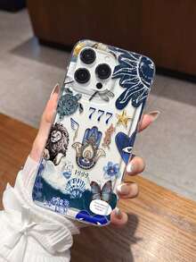 透明手机壳，蓝色邪眼设计，兼容 17/16/14/13 Pro Max/12 Pro/11/Xr/Xs/7/8 Plus、S10/S22/A12/A50/A52/S24/A135G等型号 - 耐用TPU材质，带气垫 - 彩色 - 查看 2