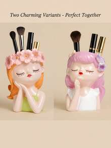 1pc Creative Character Fairy Multifunctional Storage Rack, Small-Diameter Decorative Makeup Brush And Cosmetic Storage Rack, Flower Fairy Desktop Decoration, Nordic-Style Realistic Cute Ornament - Multicolor - View 5