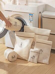 6pcs Deluxe Laundry Bag Set For Delicates - Thick, Double-Layer Protection With Exquisite Embroidery, Zippered Closure, Durable Polyester, Machine Washable Laundry Wash Bag Mesh Laundry Bag - Multicolor - View 3