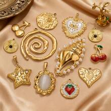 1pc Stainless Steel Fashion Charm Pendant Necklace Set With Strawberry, Spiral Coil, And Conch Shell Motifs DIY Jewelry Making Kit For Pendants, Earrings, And Necklaces Women's Stainless Steel Jewelry - 23 Pendants - View 1