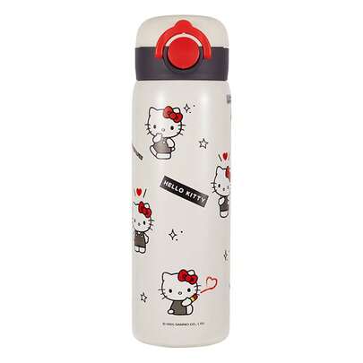  Miniso Hello Kitty Magic Tumbler, 500ml Kawaii Cup With Leak-Proof Push Button Lid - Ideal Gift-Light Grey