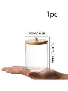 3pcs Cotton Swab Storage Box, Ball Pad Dispenser, Clear Acrylic Holder With Bamboo Lid, Bathroom Cosmetic Organizer Set - Multicolor - View 11