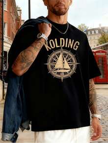 Nationales Segel-T-Shirt mit Grafikprint, hochwertiger Stoff, Grafikdesign, lässig, atmungsaktiv - Schwarz - Übersicht 1