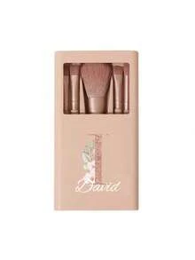 5 pièces/set Ensemble de pinceaux de maquillage portable personnalisable avec miroir, lettres de A à Z, imprimé avec un motif floral simple, ensemble de pinceaux de maquillage en boîte, pinceau de maquillage multifonction avec boîte à miroir, mini stylo de maquillage multifonction, pinceau de fond de teint - multicolore - Voir 25
