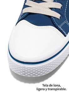 Tenis de hombre de lona transpirable, tenis para hombre fashion est.1985, tenis hombre verdes y beige trendy, zapatos para hombre ligeros para diario y salida - Azul - Ver 4