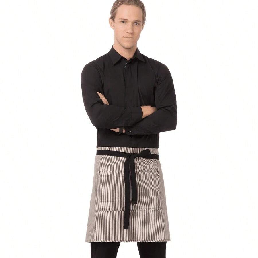 Unisex Portland Half Bistro Apron Ideal For Kitchen Staff Home Chefs And Food Service Professionals Features Durable Fabric Adjustable Waistband Multiple Pockets And Comfortable Fit For All-Day Wear In Commercial Kitchens Cafes And Home Cooking Environments - 黑色 - 查看 1