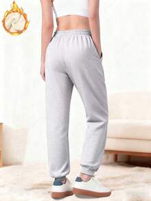 女士户外运动裤，抓绒慢跑裤，柔软亲肤面料，弹性腰带，带口袋，适合户外活动、运动、骑行、徒步，也是送给女朋友的时尚必备单品。紧身版型 - 灰色 - 查看 8