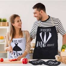 - Delantales de Navidad para parejas, regalo de despedida de soltera, toalla para horno, manopla, cocina, para boda, negro rojo, as shown in picture - Estilo clásico - Ver 6
