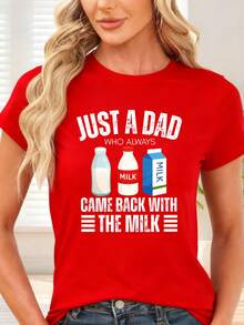 Camiseta de  con Estampado de Leche y Texto Just a Dad Who Always Came Back with the Milk para Regalo de Padre o Día del Padre - Rojo - Ver 6