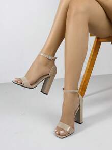 Timesize Giày cao gót đế thô màu mơ cho nữ, giày cao gót dự tiệc cưới, công sở trang trọng cho mùa hè - Màu be - Xem 2