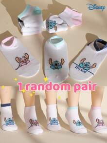 Disney 1/5/10 Pairs Stitch Cute Cartoon Character Socks, Fashion Casual Comfortable Breathable Odor-Resistant Moisture-Wicking Student Socks With Graphic Design, Versatile Low-Cut Socks Suitable For Daily Wear, Back To School And Holiday Gifts, Christmas New Socks