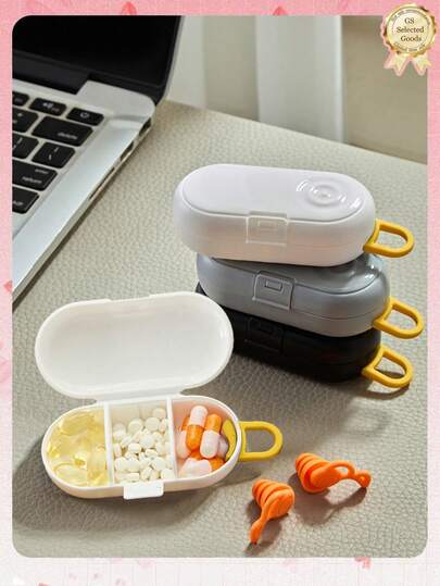 1个便携式迷你收纳盒，多功能药品/耳塞收纳盒，可爱防潮药盒，适用于钱包、背包、手提包、行李箱甚至外套口袋，方便携带维生素、鱼油、保健品等。