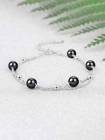 1条S925纯银简约时尚串珠手链，百搭双层设计，适合女性日常佩戴和作为礼物