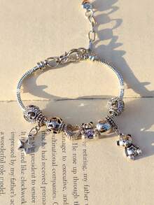 1 chiếc vòng tay mặt hình gấu cổ điển, vòng tay hình gấu dễ thương kiểu retro, vòng tay hình ngôi sao cổ điển, vòng tay điều chỉnh được kiểu cổ điển. - Vàng - Xem 4