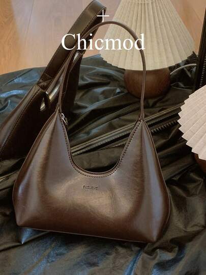 Korean Chic Patent Leather Crescent Moon Shaped Handbag, Women Lady Shoulder Bag, Versatile Tote Bag Suitable For Shopping, Wallet, Purse, Young Female, College Student, Office Lady. Great For Office, University, Work, Business, Commuting, Outdoor Activities, Travel And Hiking