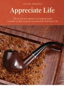 1pc Premium Resin Pipe With Polished Faux Ebony Finish, Vintage Hammered Craftsmanship, Classic Glossy Curved Pipe For Smoking