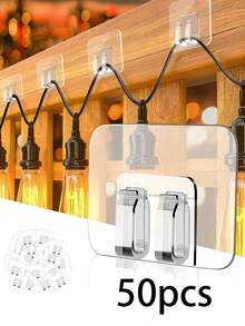 50 Stück/25 Stück Outdoor Lichterketten Clips, ohne Strom, fest fixiert, rückstandslos demontierbar, vielseitig für Innen-/Außendekoration, wasserdicht mit Klebestreifen, UV-beständig, nicht zerstörend, werkzeuglose Installation, geeignet für Hof, Garten, Balkon Dekoration, ideale Wahl für Lichtaufhänge-Clips, Neujahrsdekorationen, Schlüsselhalter