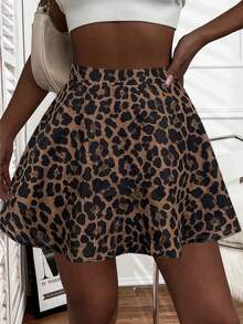 Falda de cintura alta con estampado de leopardo de moda, otoño - Multicolor - Ver 2