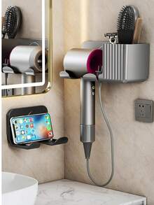 Modern Minimalist Style No-Nail No-Drill Bathroom Multi-Function Hair Dryer Storage Rack - Multicolor - View 5