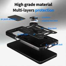 For Case OPPO A5 5G Case, With 360° Holder, Built In Slide Camera Lens Cover, Heavy-Duty Double-Layer Shockproof Protective Phone Case - Black - View 4