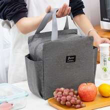 Double Pockets Portable Lunch Bag Lunch Box Insulated Canvas Tote Bag School Lunch Portable Dinner Box Picnic Food Storage