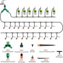 130FT Greenhouse Micro Drip Irrigation Kit Automatic Irrigation System Patio Misting Plant Watering System, Blank Distribution Tubing Hose Adjustable Nozzle Emitters Sprinkler - 黑色 - 查看 3