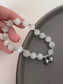 1pc Simple And Fashionable Sweet Girl Star & Moon Crystal Beaded Bracelet