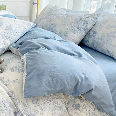 3pcs Pale Pink Printed Duvet Cover Set, Dormitory/Bedroom Bed Super Soft Quilt Cover Set, 1 Duvet Cover & 2 Pillowcases, No Filling, Machine Washable For Bedroom Decor